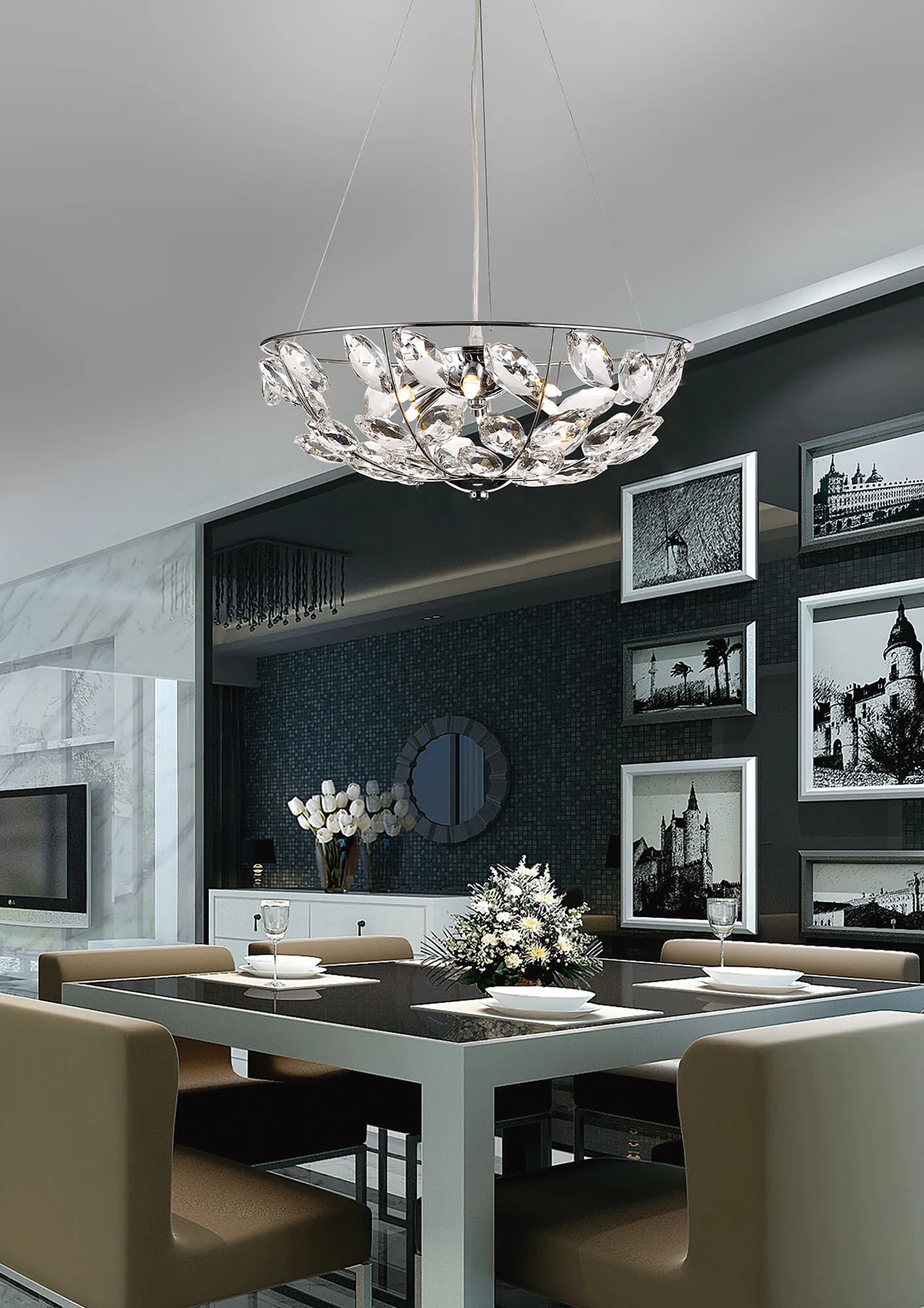 Galilea Crystal Ceiling Lights Diyas Single Crystal Pendants
